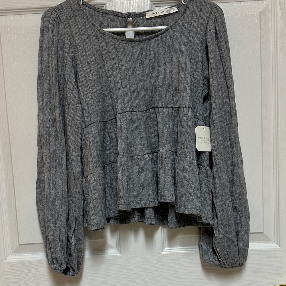 Altar'd State Gray Tiered Blouse